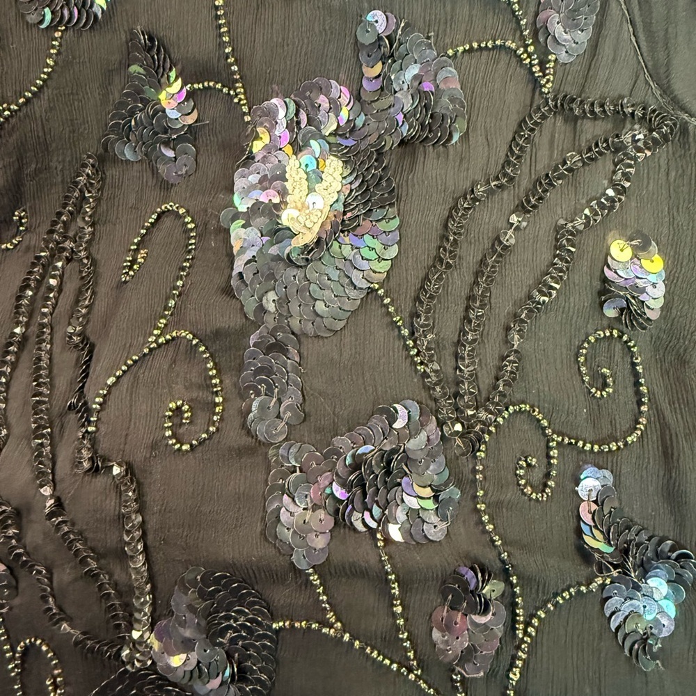 Vintage Black Silk Sequin Long Cardigan - Picture 9 of 11